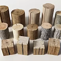 Rustic Natural Wood Decorative Materials Including Round Logs and Square Blocks