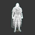 Game Movie Character With Dark Armor Long Cloak And Glowing Purple Gem