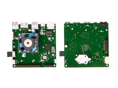 Two Electronic Circuit Boards With Fan Chips And Connectors On Green PCB 3d model