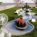 Modern waterscape pool landscape Tiantai garden sketch garden landscape fountain 3d model