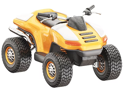 Kids Yellow and White Toy ATV Motorcycle with Large Tires and Black Seat 3d model