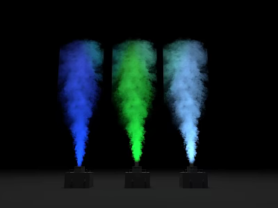 Three Launch Devices Emitting Blue Green White Smoke On Black Background 3d model
