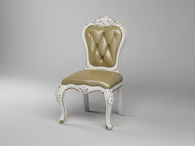 Ornate Classic Dining Chair With Gold Tufted Upholstery And White Carved Frame 3d model