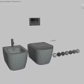 Modern White Wall Hung Toilet With Matching Washbasin And Chrome Faucet Against Gray Textured Wall
