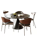 Middle Ancient Style Dining Table and Chair Combination Dining Chair Round Dining Table Single Chair 3d model