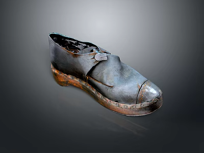 Vintage Black Leather Shoes With Worn Surface Metal Buckle And Rusted Sole Edges 3d model