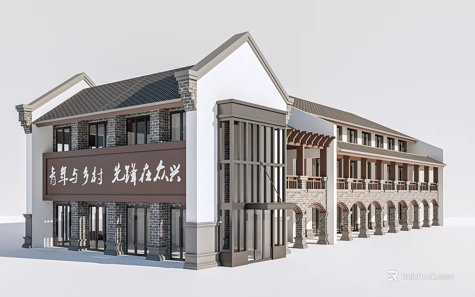 Rural Self Built House Exterior Design With Traditional Roof And Stone Walls 3d model 