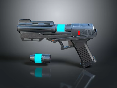 Futuristic Sci-Fi Gun with Black Design Blue Illuminated Parts and Scope Accessory 3d model