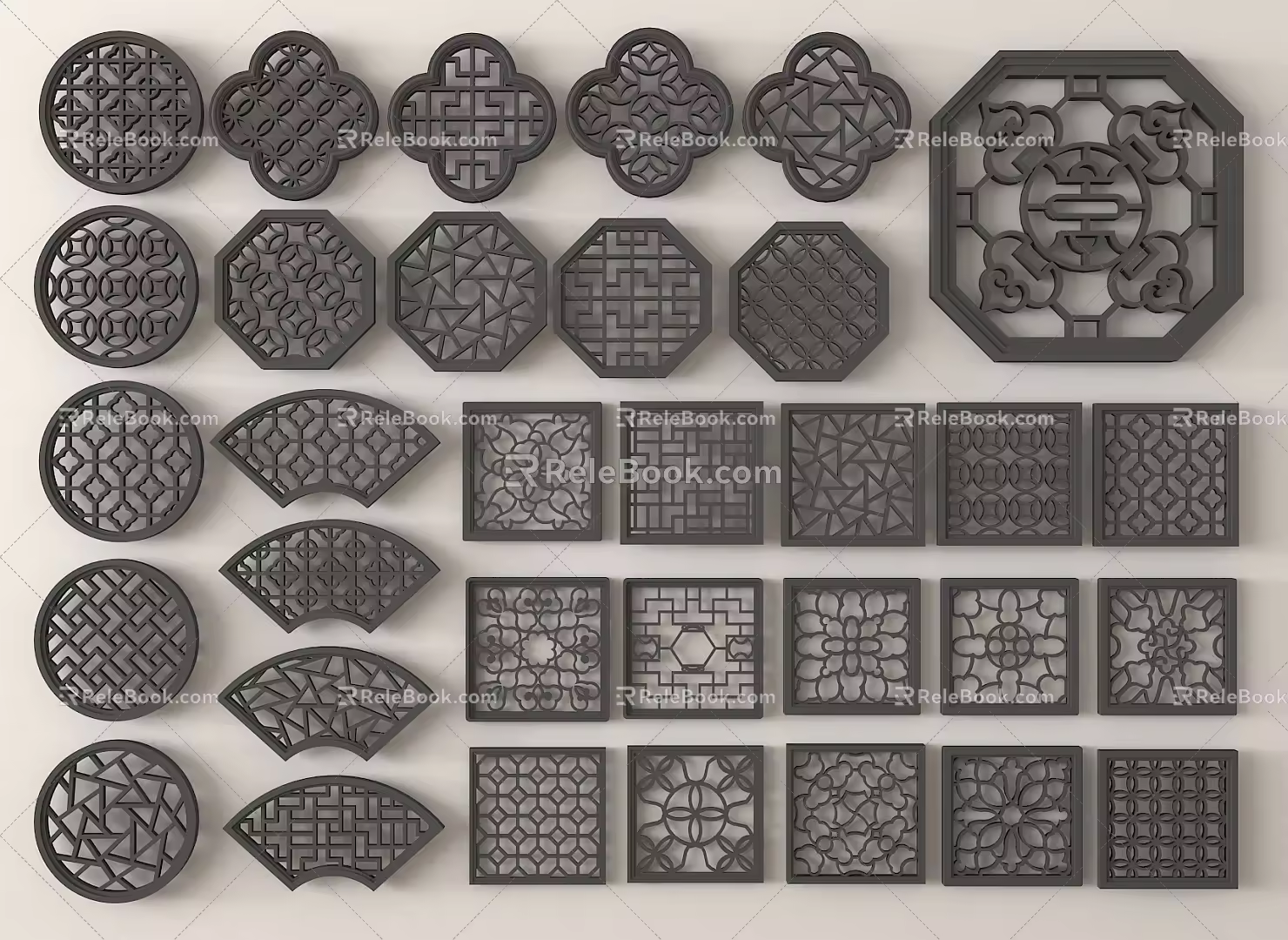 Chinese-style openwork window openwork window grilles 3d model