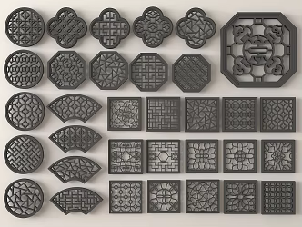 Chinese-style openwork window openwork window grilles 3d model