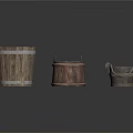 Set Of Three Rustic Wooden Buckets For Household Decor And Storage