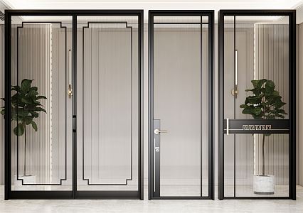 New Chinese style flat glass door combination 3d model