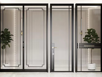 New Chinese style flat glass door combination 3d model