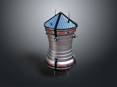 Metallic Conical Device With Blue Grid Top Black Straps And Silver Cylindrical Body 3d model
