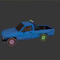 Blue Single Cab Pickup Truck With Tow Hook And Muddy Wheels