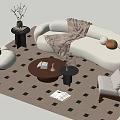 Modern White Curved Sofa and Coffee Table Set With Throw Blanket Accent Chair and Rug