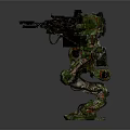 Battle Ready Green Mechanical Robot With Weapon Arm And Intricate Metallic Design