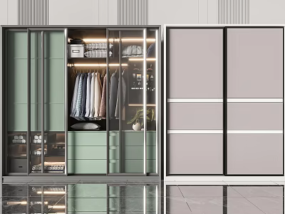 Modern Wardrobe Interior Design With Sliding Glass Doors Storage Shelves And Hanging Space 3d model