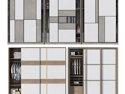 Modern Wardrobe With Sliding Glass And Wooden Panels Storage Design 3d model
