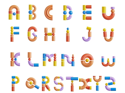 Colorful Alphabet Letters in Playful Cartoon Design with Geometric Shapes and Bright Colors 3d model
