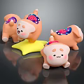 Cute Orange Cartoon Dolls With Adorable Expressions And Yellow Star Base