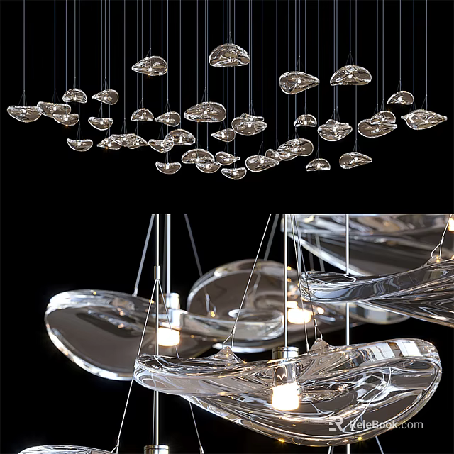 Elegant Modern Glass Chandelier with Artistic Hanging Shapes for Interior Decoration 3d model 