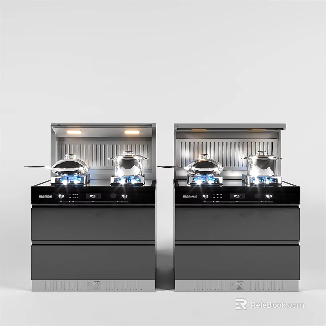 Elegant Modern Kitchen Appliances With Dual Gas Stoves And Built-in Storage Cabinets 3d model 