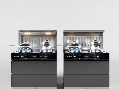 Elegant Modern Kitchen Appliances With Dual Gas Stoves And Built-in Storage Cabinets 3d model