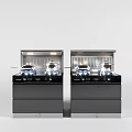 Elegant Modern Kitchen Appliances With Dual Gas Stoves And Built-in Storage Cabinets