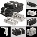 Stacked And Rolled Gray White Striped Soft Cotton Towels For Bathroom Use