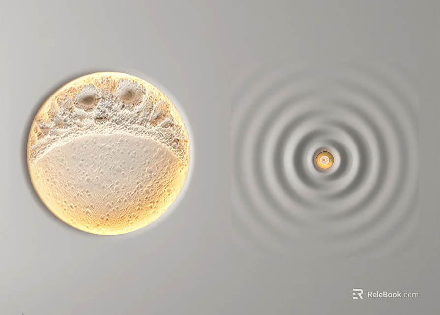 Left Circular Textured Structure And Right Concentric Ripples With Central Dot On Gray Background 3d model
