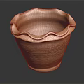 Natural Clay Flower Pot With Scalloped Edge And Textured Striped Surface