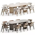 Modern Wooden Oval Dining Table With Light Colored Chairs And Simple Design 3d model