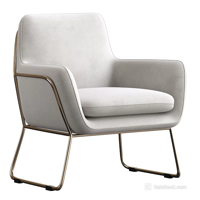 Modern Light Gray Accent Chair With Stylish Metal Frame And Comfortable Design 3d model 