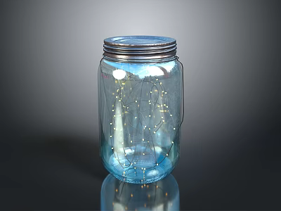 Transparent Blue Glass Jar With Metal Lid And String Lights For Decoration 3d model