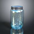 Transparent Blue Glass Jar With Metal Lid And String Lights For Decoration