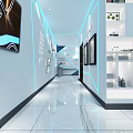 Modern Elevator Corridor Interior With Sleek Floor Blue Accent Lights And Display Cabinets 3d model