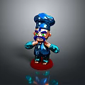 Cartoon Chef Character Wearing Blue Uniform Hat With Green Eyes Standing On Red Base