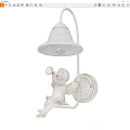 White Vintage Wall Lamp With Bell Shaped Shade And Cherub Decoration