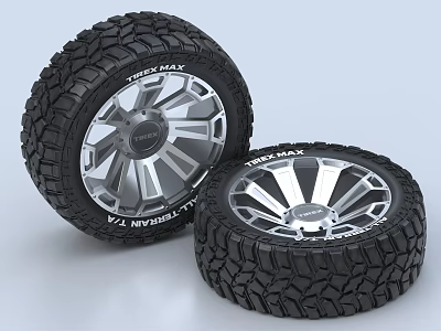 High Quality Off Road Tires With Silver Alloy Rims And Deep Tread Design 3d model
