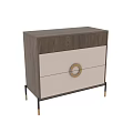 Elegant Modern Nightstand With Fluted Wood Frame Two Beige Drawers And Textured Golden Round Handle