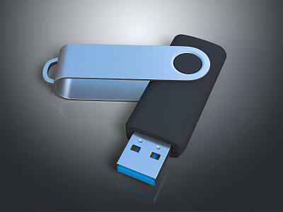 Portable USB Flash Drive for Mobile Digital Storage with Silver and Black Design 3d model