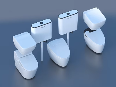 Sleek Modern Toilets With White Finish And Various Design Styles For Bathroom Decor 3d model