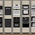 Modern Embedded Kitchen Appliances With Various Ovens And Microwaves In Cabinets 3d model