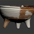 Artistic Ceramic Sculpture With Three Legs White And Brown Textured Surface Handle