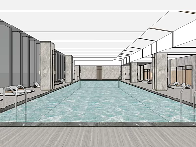 Indoor Swimming Pool With Clear Water Modern Ceiling Design Marble Columns And Loungers 3d model