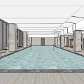 Indoor Swimming Pool With Clear Water Modern Ceiling Design Marble Columns And Loungers