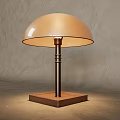 Warm Light Beige Dome Shade Table Lamp with Dark Metal Stand and Wooden Base