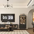 Modern Cozy Living And Dining Room With Dark Wood Furniture And Soft Warm Indoor Lighting