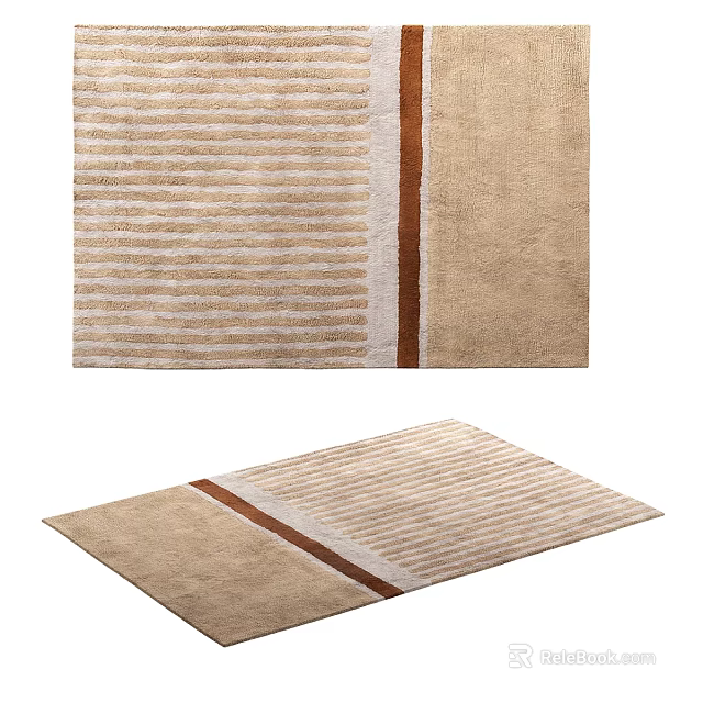 Square Rug With Beige Striped Design And Brown Stripe Soft Texture 3d model 
